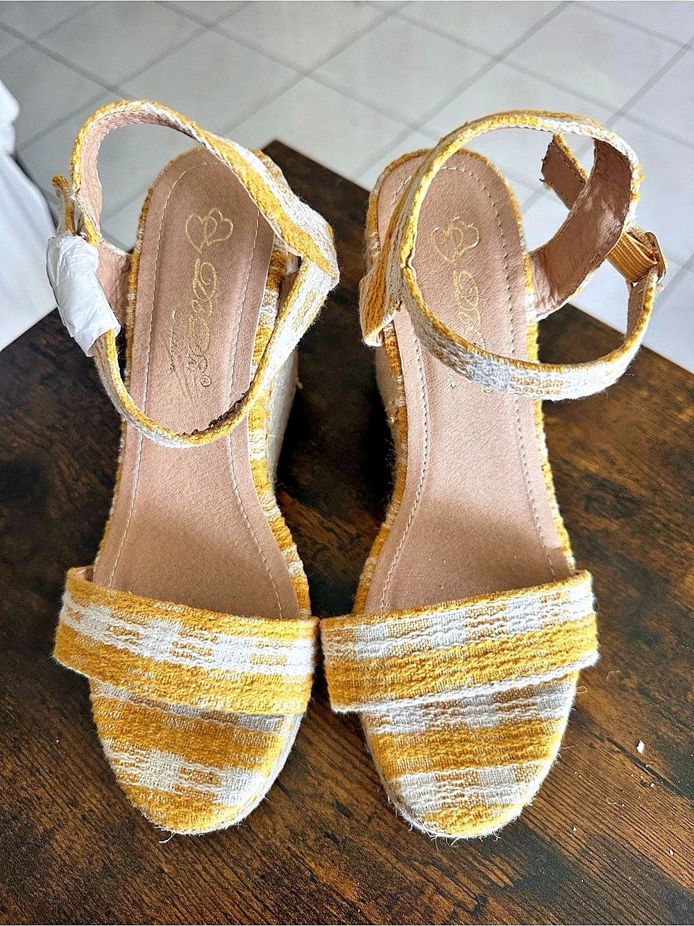 DBDK Evgenia Striped Wedge Sandals Yellow & White